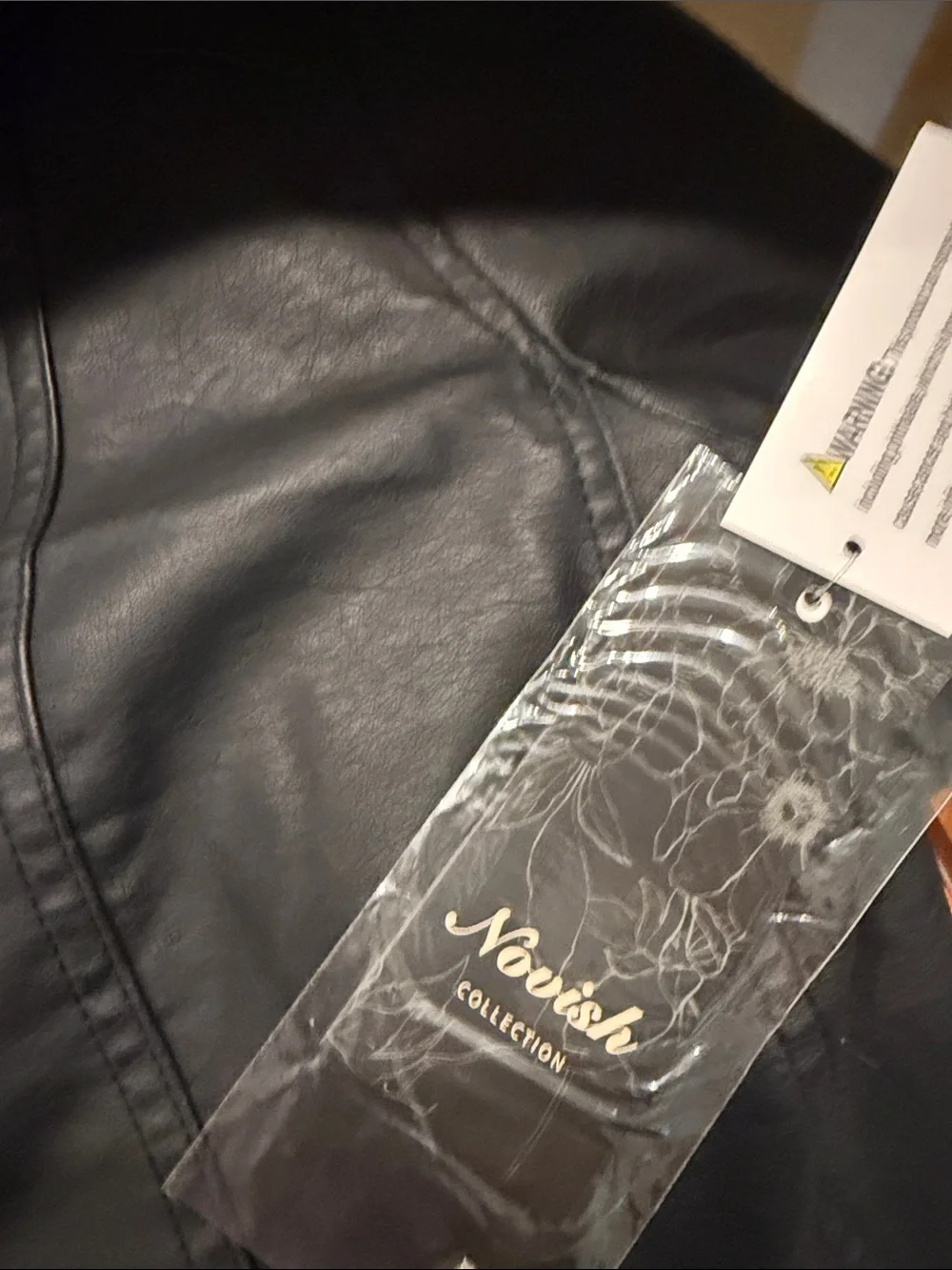 NWT Novish Collection Black Faux Leather Zip Jacket with Hoodie Layer Size MP